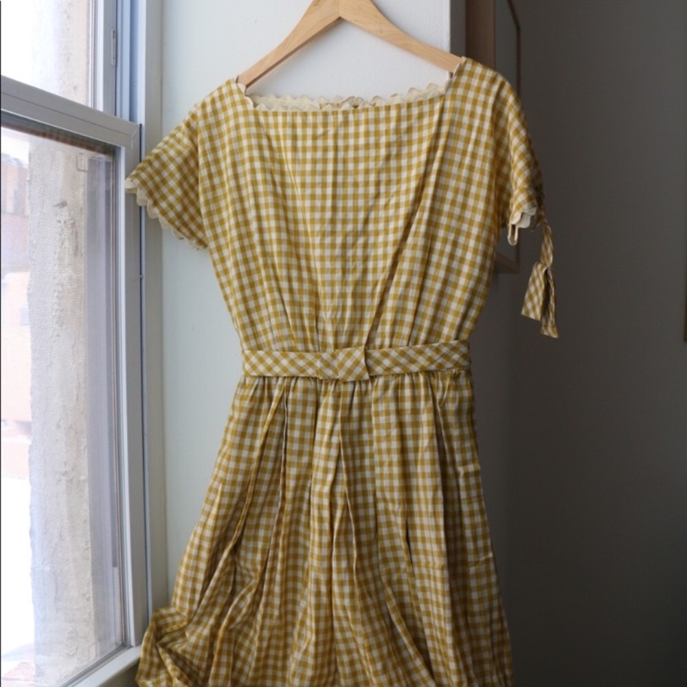 Vintage 1969s Yellow Lanz Original Gingham Dress